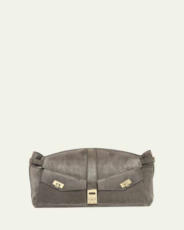 Hug Large Multipocket Suede Pouch Shoulder Bag